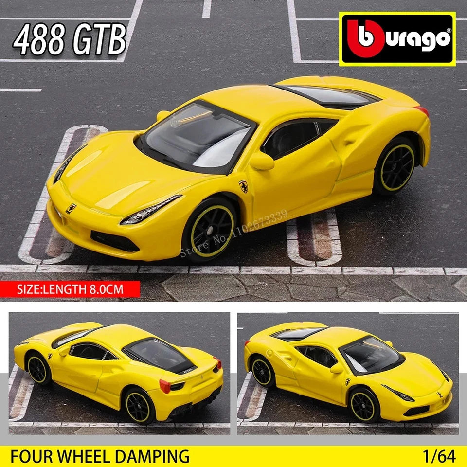 Bburago 1:64 Ferrari 488 GTB желтый литой металлический гоночный спортивный автомобиль Ferrari 488 - Изображение 2 из 4