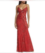 Lulu's Women's Red Floral Sequin Pencil Dress with Spaghetti Straps, Size XS