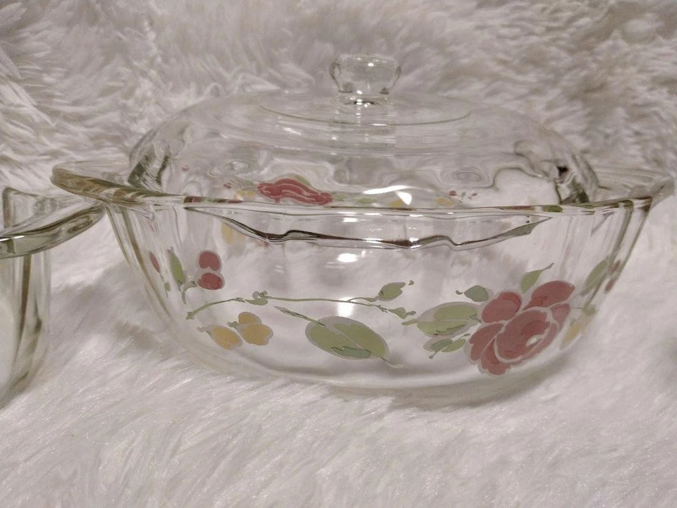 Vintage Old Pyrex retrò motivo floreale 11 pezzi vetro resistente al calore s... - Immagine 4 di 4