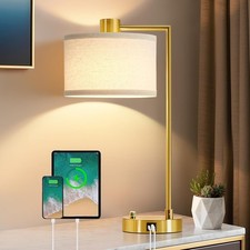 GyroVu Table Lamp for Bedroom USB C A Port gold Bedside Dimmable MHseAtic