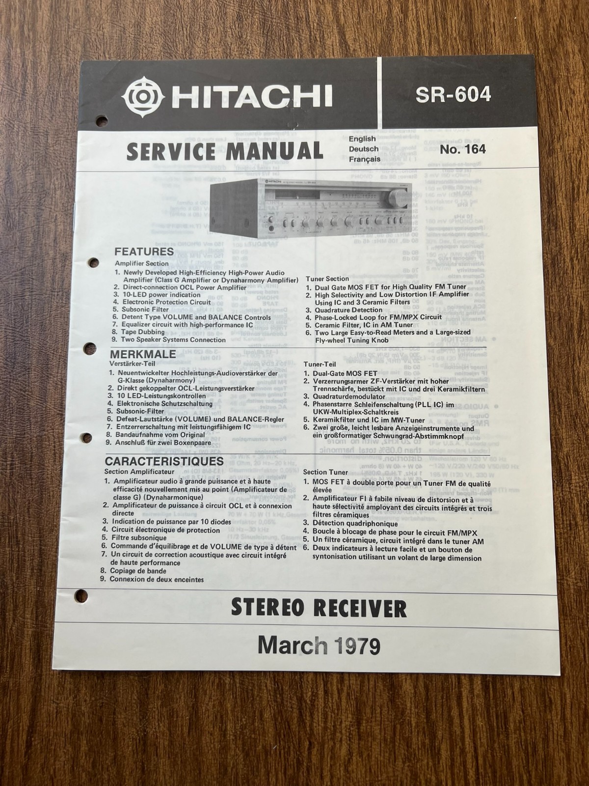 Original 1979 HITACHI SR-604 Receiver Service Manual / Schematic
