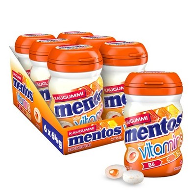 Mentos Kaugummi Vitamins Citrus, 6 Boxen zuckerfreie Chewing Gums (6 x 32 Stück)