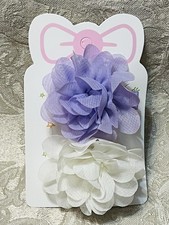 Lavender Purple White Chiffon Flower Adorable Floral Hair Bow Clips Barrette Set