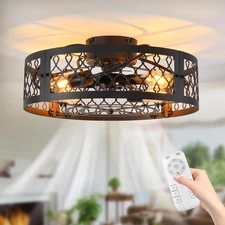 19.6In Caged Ceiling Fan with Light, Bladeless Black Fandelier Ceiling Fan with