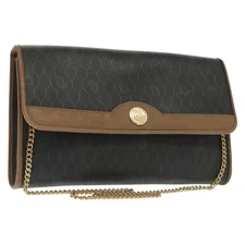 Christian Dior Honeycomb Canvas Chain Shoulder Bag PVC Black Gold Auth 129697