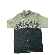 Puritan Floral Hawaiian Shirt Tropical Button Up Short Sleeve Olive Green L