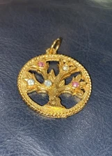 Vintage tree of life charm pendant heavy gold tone