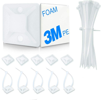 4/5'' 100 Pack Zip Tie Mount with Cable Ties,Self Adhesive-Backed Mounts for Wire