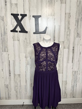 R M Richards Purple Lace Fit  Flare Dress Size 16 Sleeveless V-Back Party Cockt