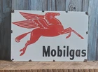 Vintage 12" Mobilgas Porcelain Metal Sign Mobil Oil Gas Pegasus