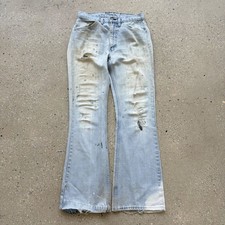 Vintage 70s Sears Light Wash Distressed Flared Jeans 29x30 1970s True Vintage
