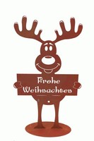 "Dekofigur Elch Mit Schild \"Frohe Weihnachten\" - Rost Design, Rostfigur Garten"