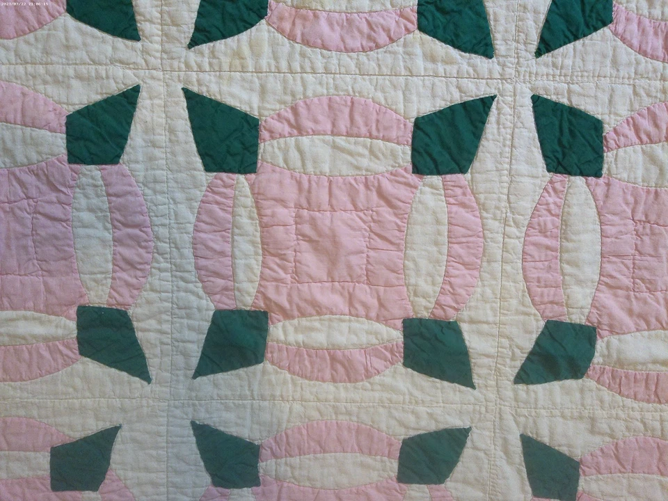 Vintage Handmade Patchwork Quilt Pink, Green & White Cottage Core Shabby Chic - Image 4 of 4