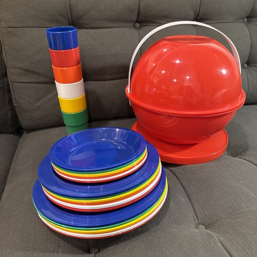 Vintage Ingrid Party Ball 26 Piece Picnic Set Cups Plates Bowls- MCM