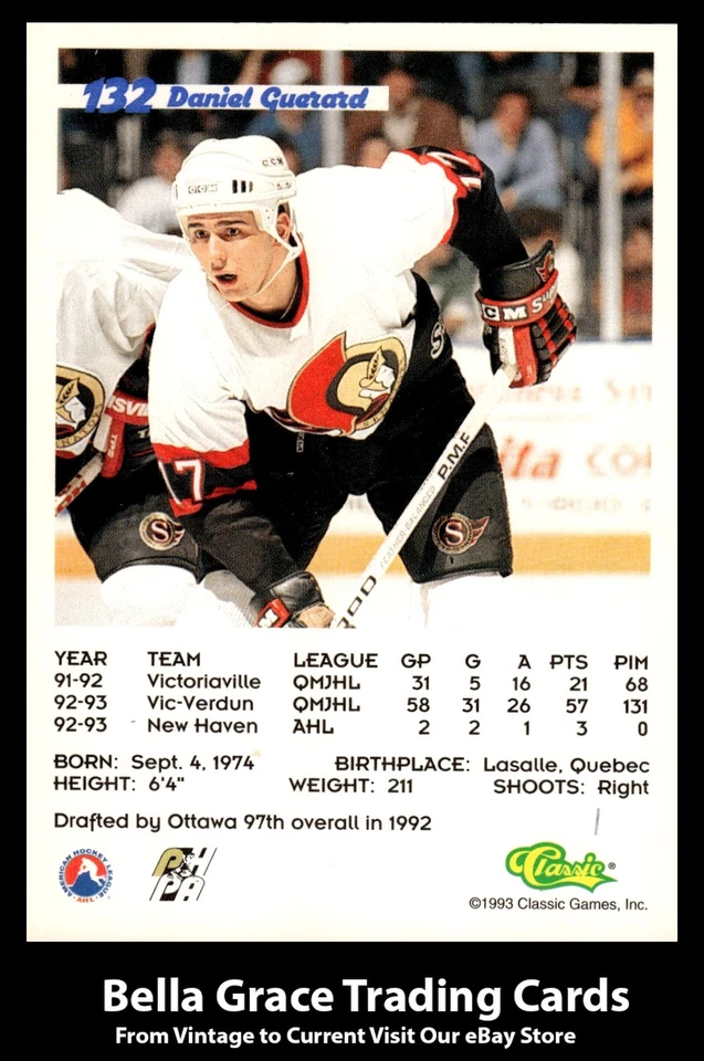 1993 Classic '93 Hockey Draft Daniel Guerard #132 New Haven Senators NHL Hockey - Image 2 of 2