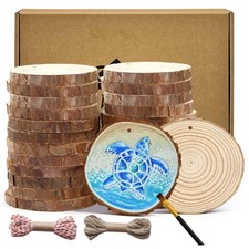 3.1-3.5 Inch Wood Slices Wooden Discs for Crafts with Holes 22 Pcs with 2 Ropes