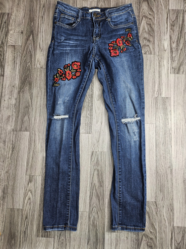 Machine Jeans Skinny Pants Womens 5 Distressed Embroidered Floral Stretch Denim