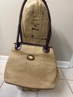 Etienne Aigner Vintage Purse Logo Shoulder Bag Woven Straw Leather Trim Keychain