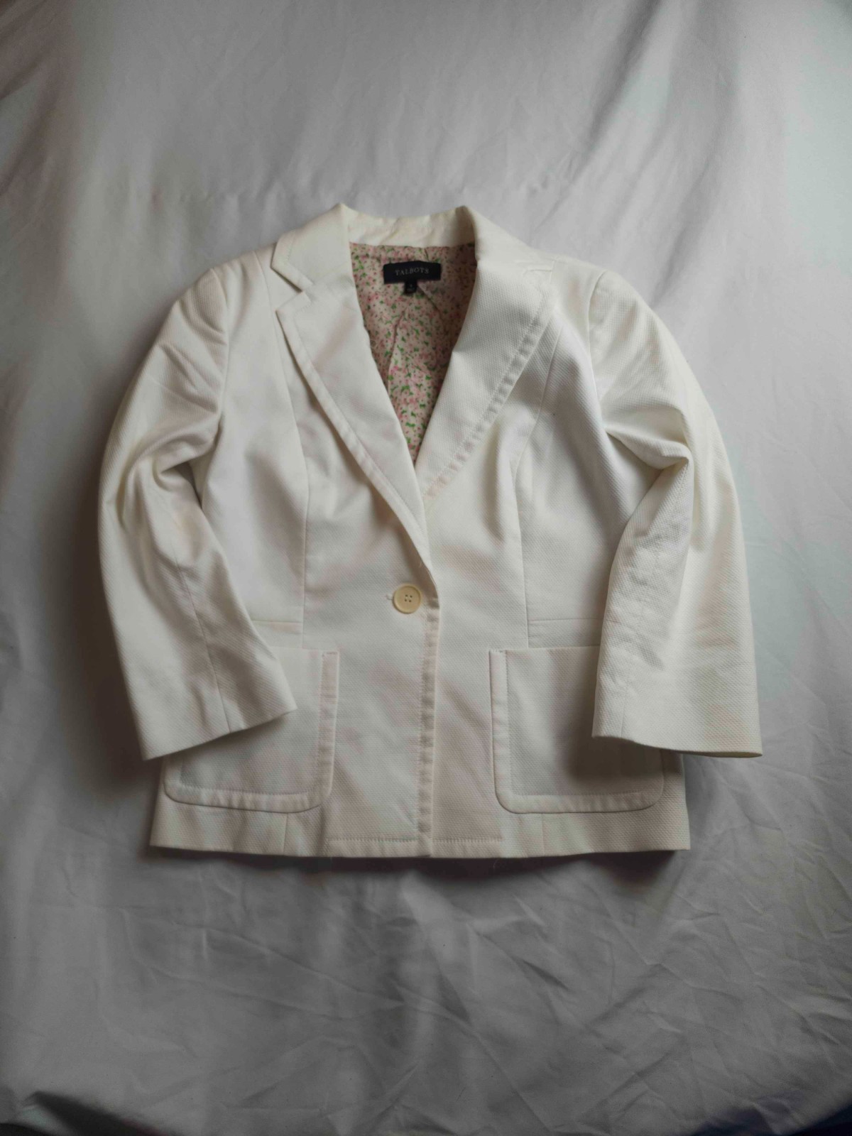 Talbots Blazer Jacket Womens Size 6 White One-Button Long Sleeve Career Office
