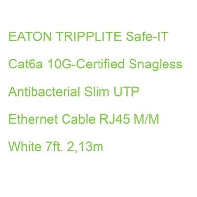 EATON TRIPPLITE Safe-IT Cat6a 10G-Certified Snagless Antibacterial Slim UTP Ethe