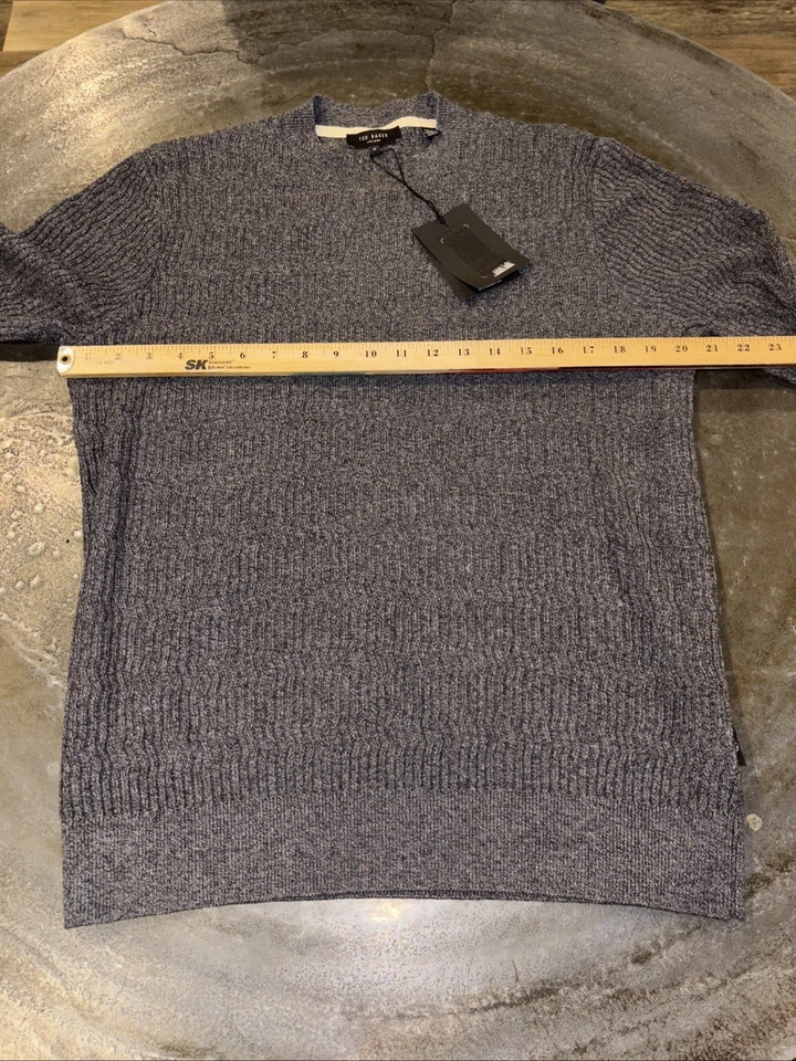 Ted Baker London Men’s Ribbed Crewneck Sweater Size 3 “Medium” Gray NWT - Image 4 of 4