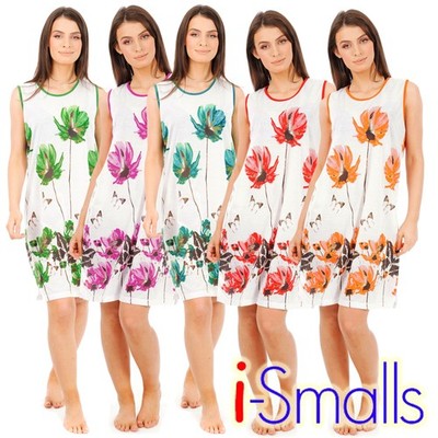 i-Smalls Damen Nachthemd Baumwolle ärmellos Blumen Schmetterling Stil