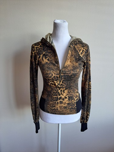 Women's Leopard Print Quarter-Zip Hoodie Sweater Shirt Size XS - Picture 8 of 14