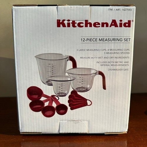 Kitchen Aid 12 Piece Measuring Set Cups Spoons Set - Red and Clear - Picture 3 of 4