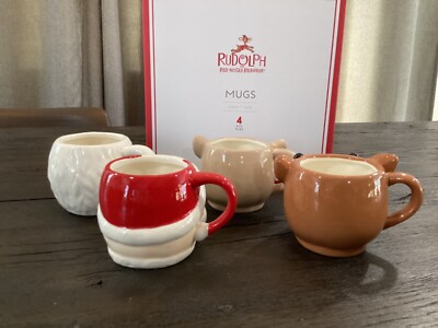 Pottery Barn Kids Christmas Winter Santa Deer Rudolph Shaped Mugs