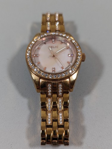 Relic Pearlized Dial Crystal Accent Round Gold Tone Case Stainless Steel Watch - Picture 2 of 6