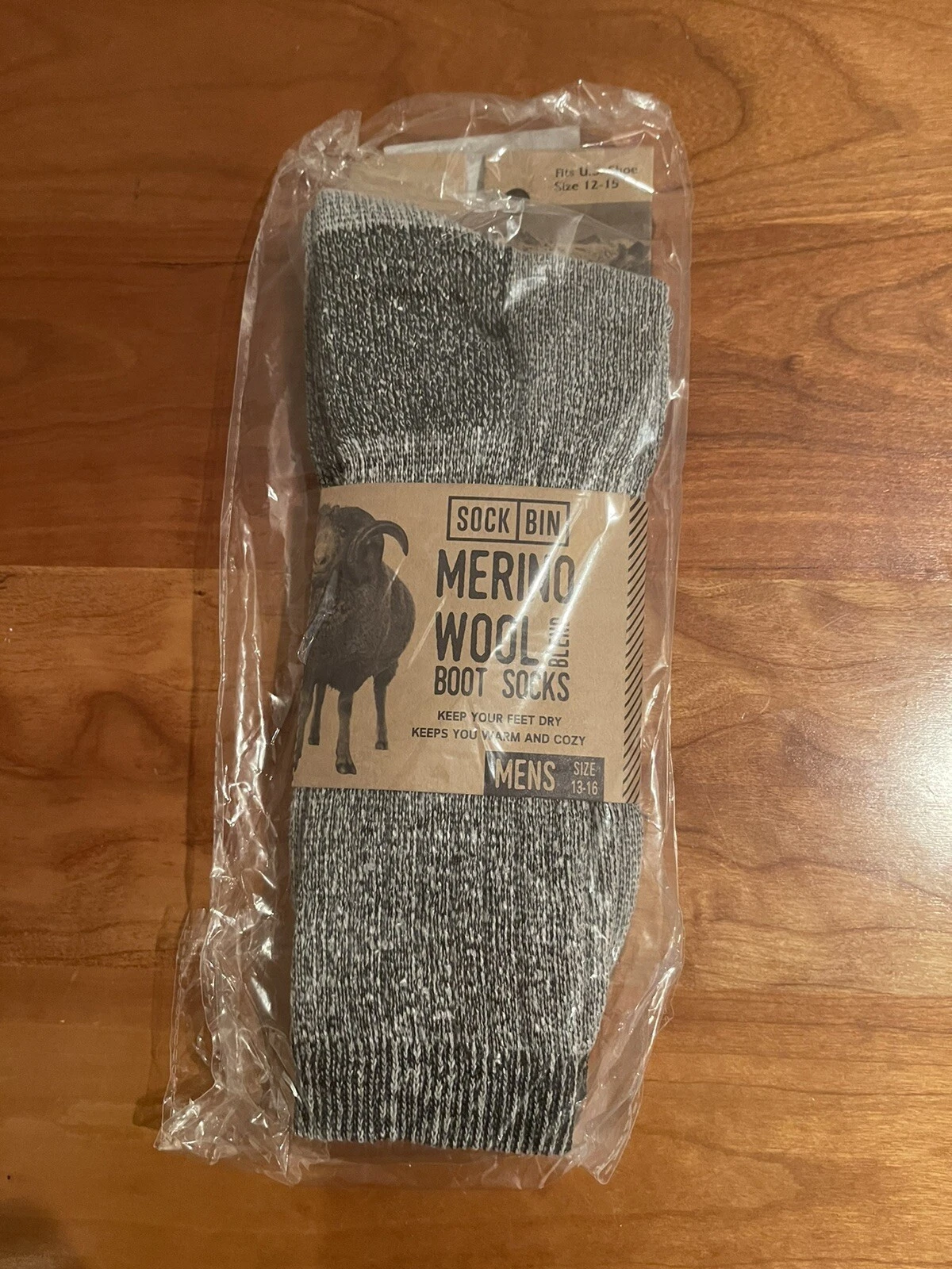 Sock Bin Merino Wool Blend Men's Boot Socks XL Charcoal Gray Mint New Packaged