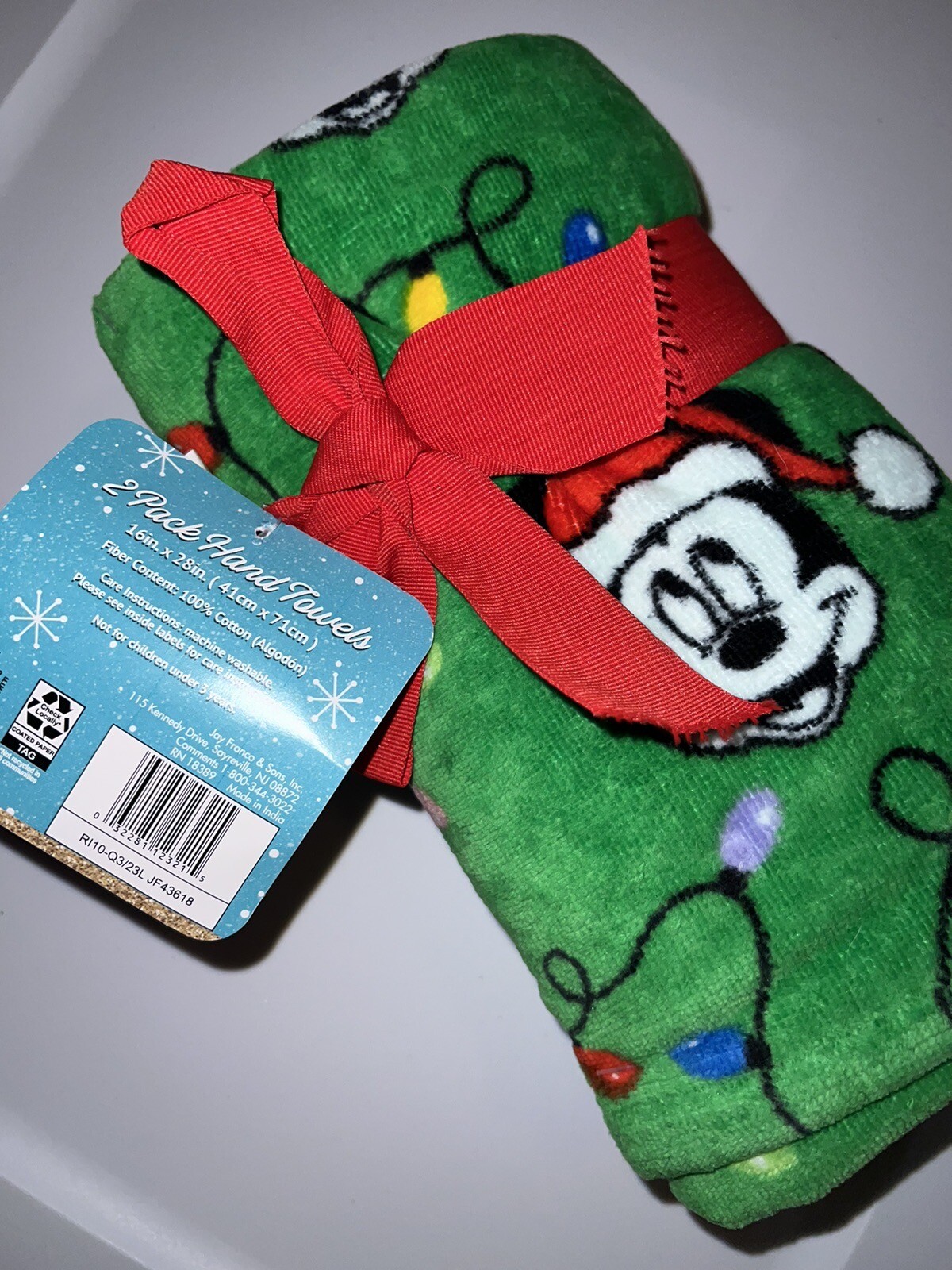 Mickey Mouse Bathroom Hand Towels 100 Cotton Set of 2 Christmas Lights