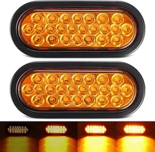 2Pcs 6.3" LED Oval Amber Strobe Lights 24LED Recessed with Triple Flash Patterns