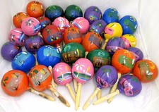 Wooden Coconut Maracas Set of 2 Luau Party Tropical Island Shakers Asst Colors