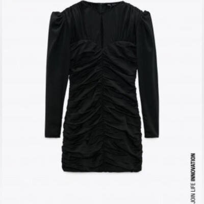 knit dress with ruched waist zara grupo inditex rn 77302 Nwot LBD mini black medium nz-notice-tmp