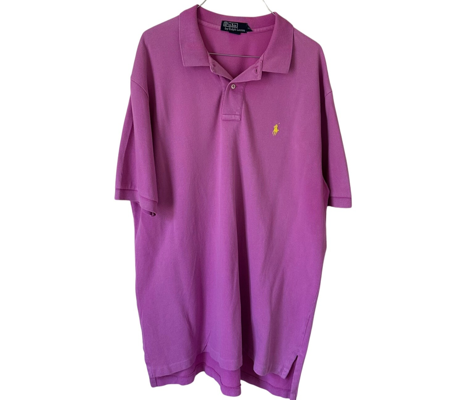 VINTAGE Uomo Ralph Lauren POLO Rosa Camicia Manica Corta Golf Pony XL