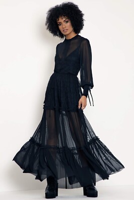 slim fit dress slacks Milla Women's Sheer Sleeves Maxi Tulle Dress