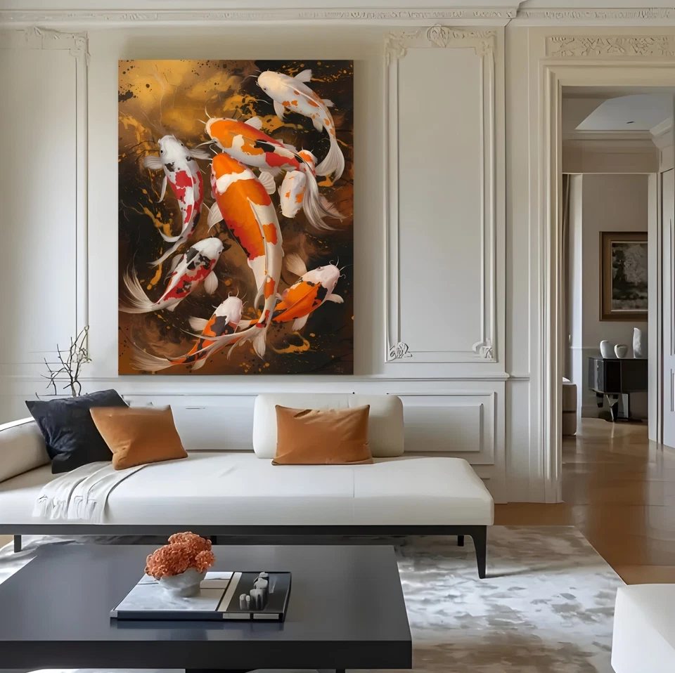 XXL LEINWAND BILD ER BIS 160x120x5 FISCHE KOI BUNTES WANDBILD MODERNES GEMÄLDE - Bild 3 von 3