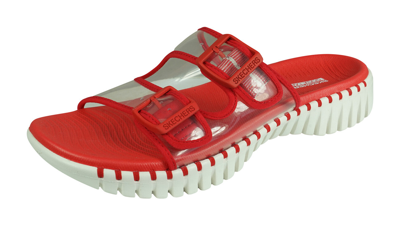 Skechers Go Walk Smart Miami Women's Sandals Slides Double Buckle Strap Red  | eBay