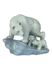 Ceramic Polar Bear - Mother Wit Cubs Figurine -Pre-owned