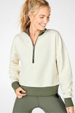 NWT - FABLETICS Women's 'CATARINA' Cream / Green ZIP-UP JACKET - L