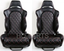 2x Tanaka Black Pvc Leather Racing Seats Reclinable Red Diamond Stitch For Honda