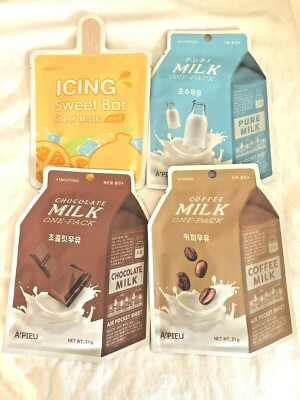 A'PIEU KOREAN SHEET MASK SET OF 4 CHOCOLATE, MILK, COFFEE, HANRABONG K BEAUTY