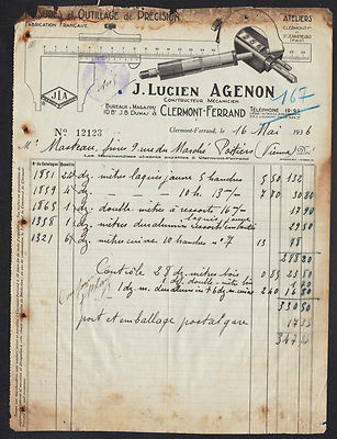 CLERMONT-FERRAND (63) PRÄZISIONSMESSUNG & WERKZEUG ''J.-Lucien AGENON'' 1936