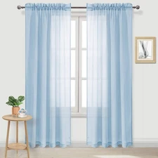 DWCN Sky Blue Sheer Curtains Semi Transparent Voile Rod Pocket Curtains for