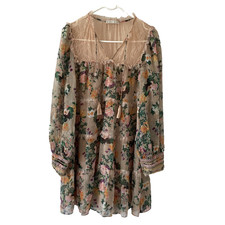 Alice + Olivia Floral Lace Boho Dress M Sheer Long Sleeve Tiered Tassel Mini