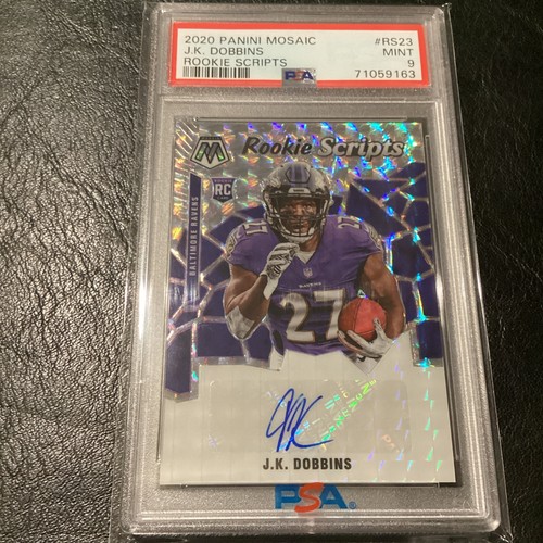 2020 Panini Mosaic J.K. Dobbins Rookie Scripts PSA 9 Mosaic Auto #RS23 Ravens MT