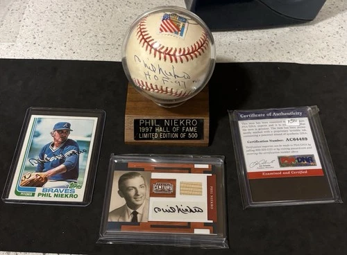 New ListingPhil Niekro autographed baseball HOF 8/3/97  #448/500 PSA COA PLUS