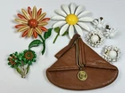 Lot Of Vintage Costume Jewelry Metal Flower Jewelry Stuffed St Thomas Coin Purse