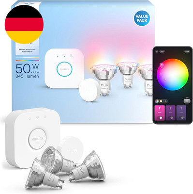 Philips Hue Essential Starter-Set: Bridge + 3 Essential GU10 Smart Leuchtmittel 